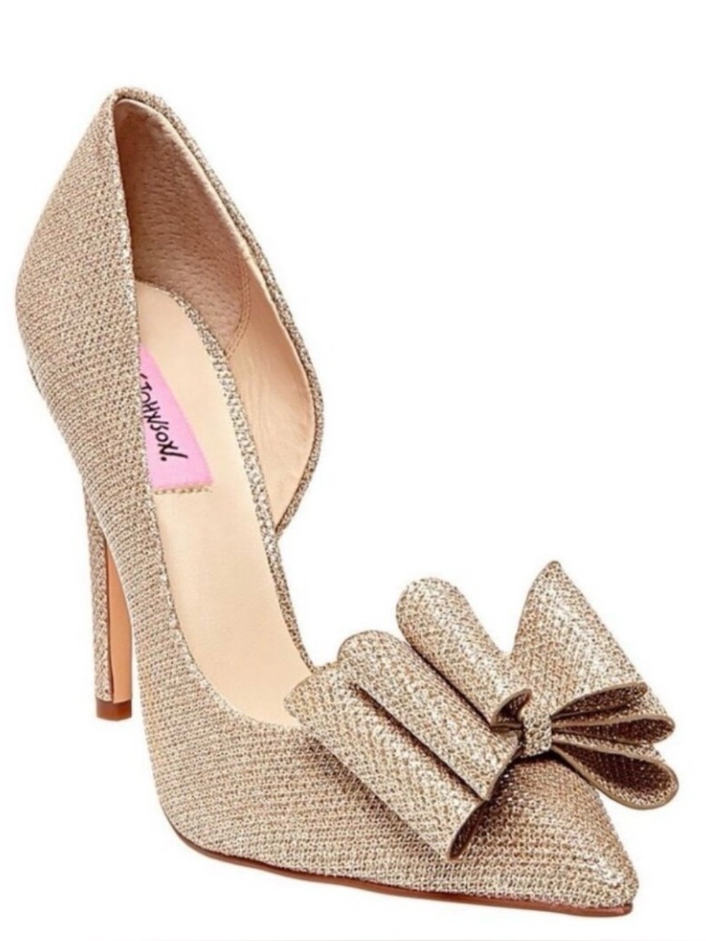**NEW** Betsey Johnson “Prince” Gold Glitter Bow Pointed-Toe Stilettos SZ 8 $120